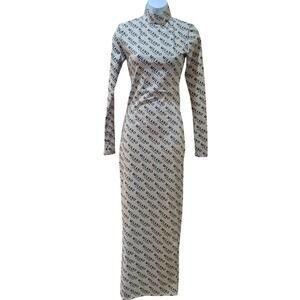 Milano Di Rouge Womens Logo Print Mock Neck Long Sleeve Bodycon Dress Small